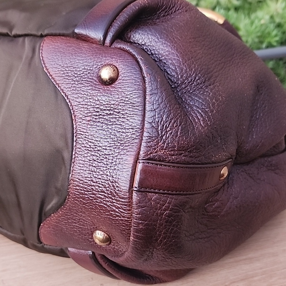 Prada Milano Green Nylon and Brown Leather Hobo Shoulder Bag with Gold hardware - Picture 12 of 16